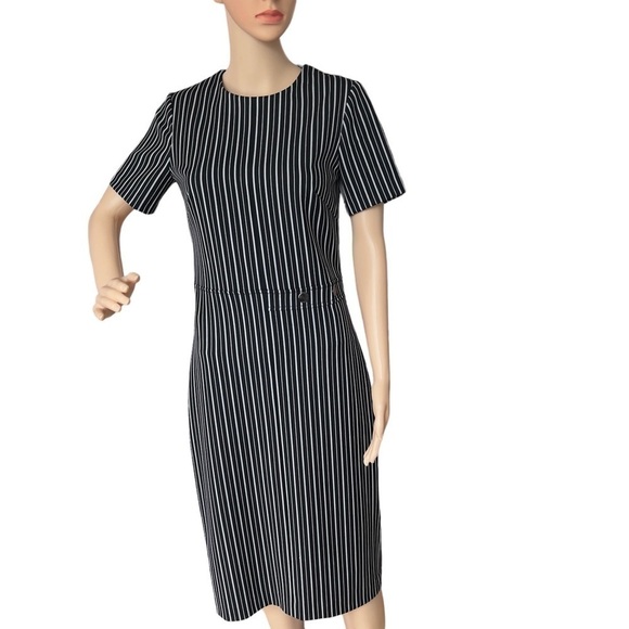 Banana Republic Black Grey Striped  Pinstriped Fitted Midi Shift Dress 4 Tall - Picture 4 of 15